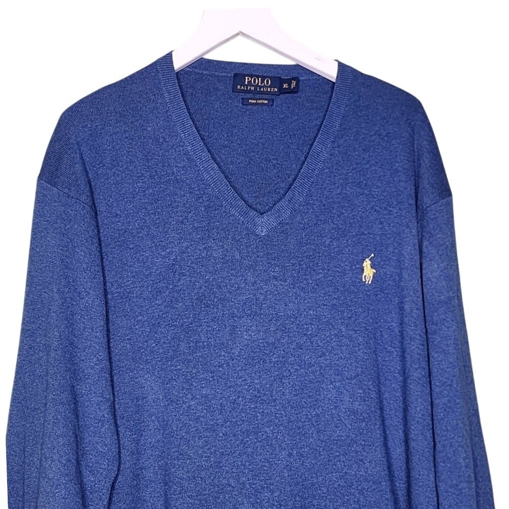 Polo Ralph Lauren Mens Sweater Blue Pullover Pima Cotton VNeck Classic Preppy XL